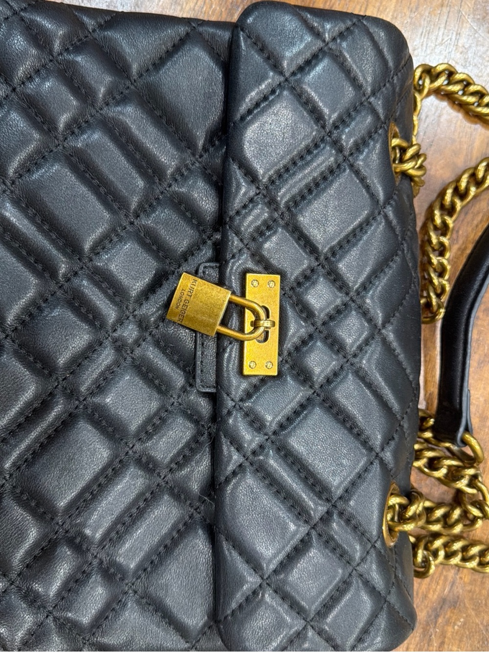 Kurt Geiger Black Quilted Shoulder Bag with Gold Hardware